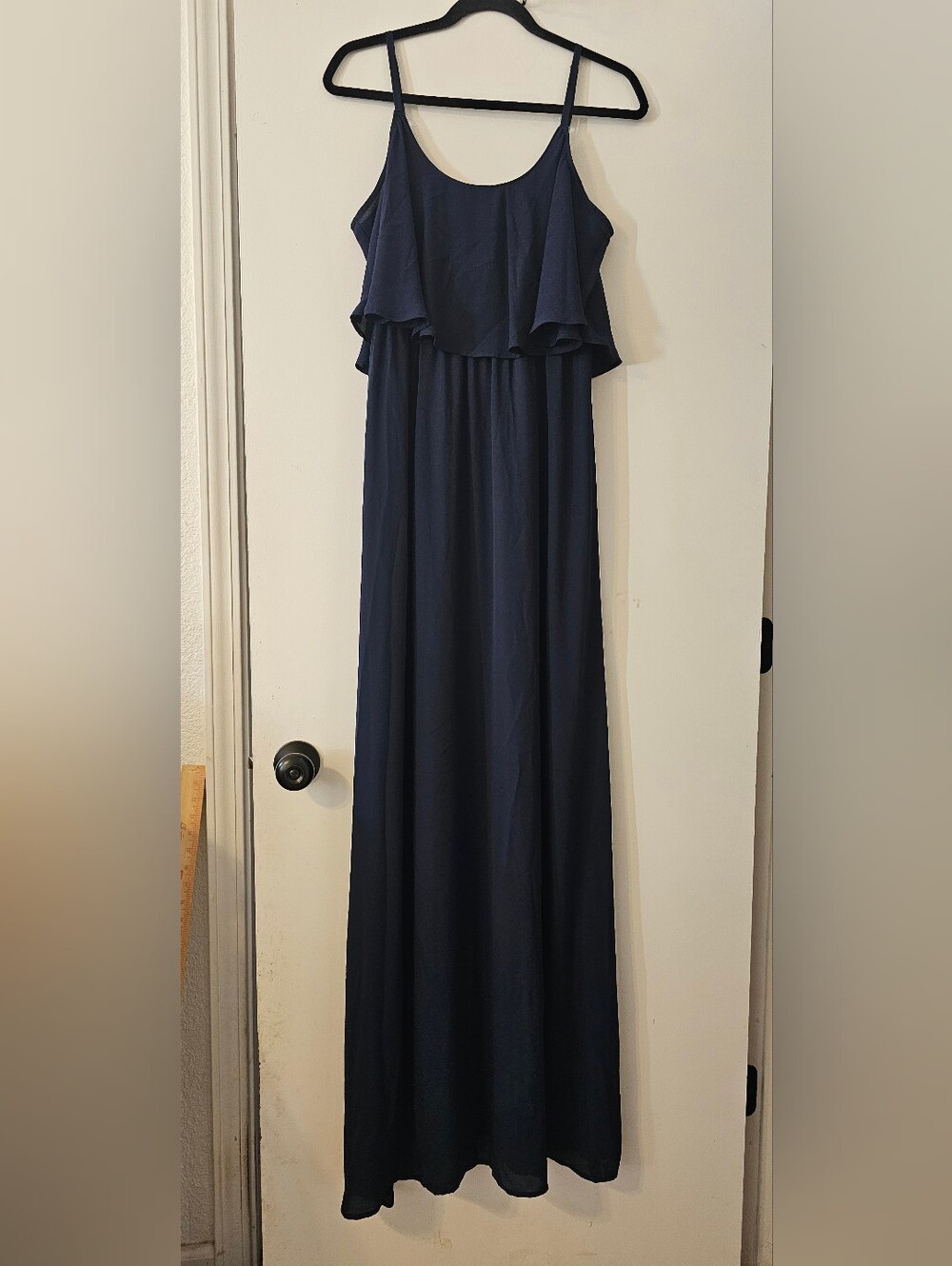 Show Me Your Mumu Caitlin Ruffle Maxi Dress Wedding Event Navy Size Medium